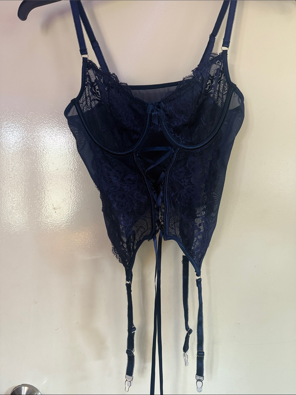 Navy Lace Corset Camisole with Garter Straps - Unbranded
